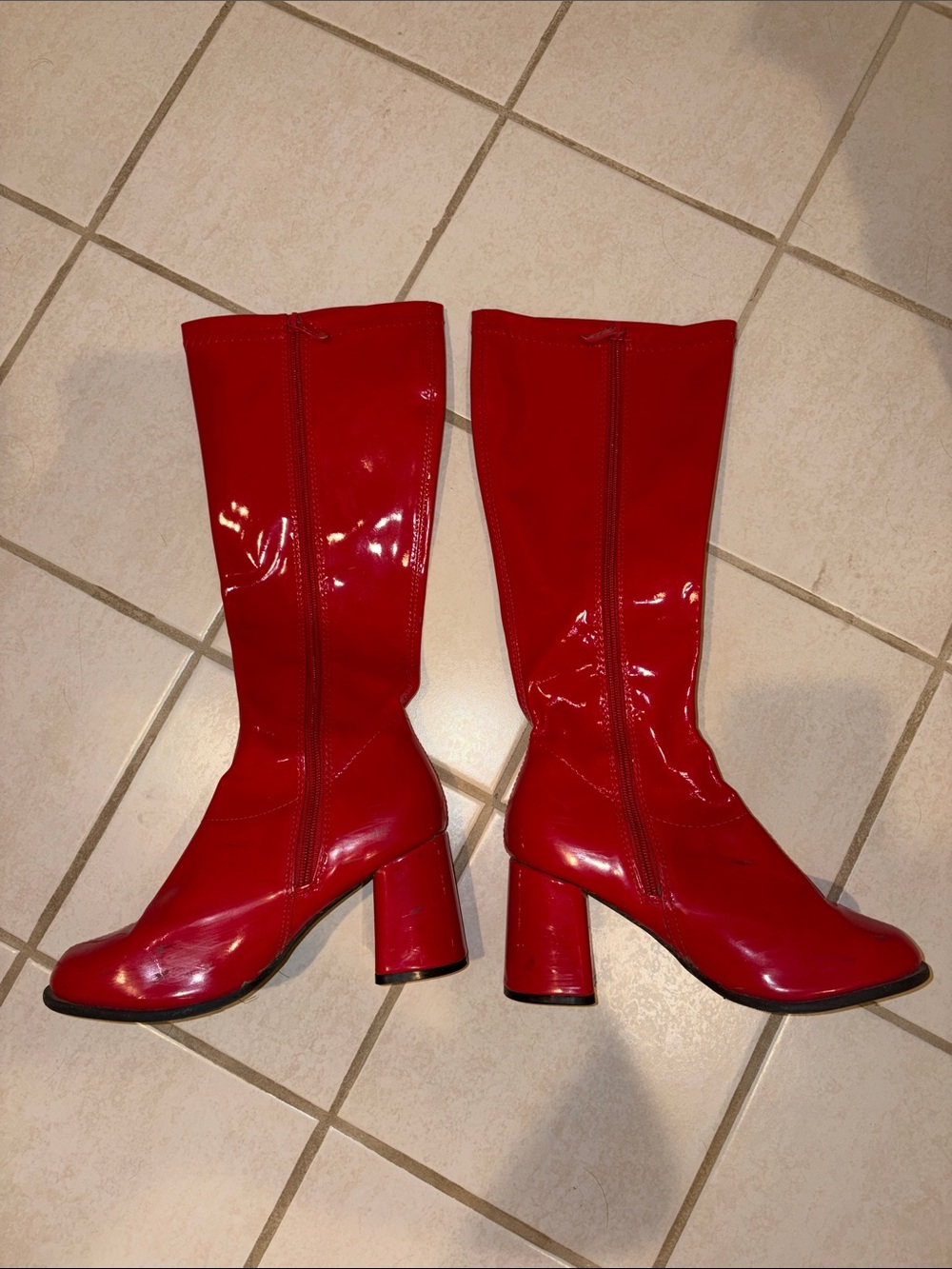 Ellie Red Patent Mid-Calf Block Heel Boots - Picture 2 of 4